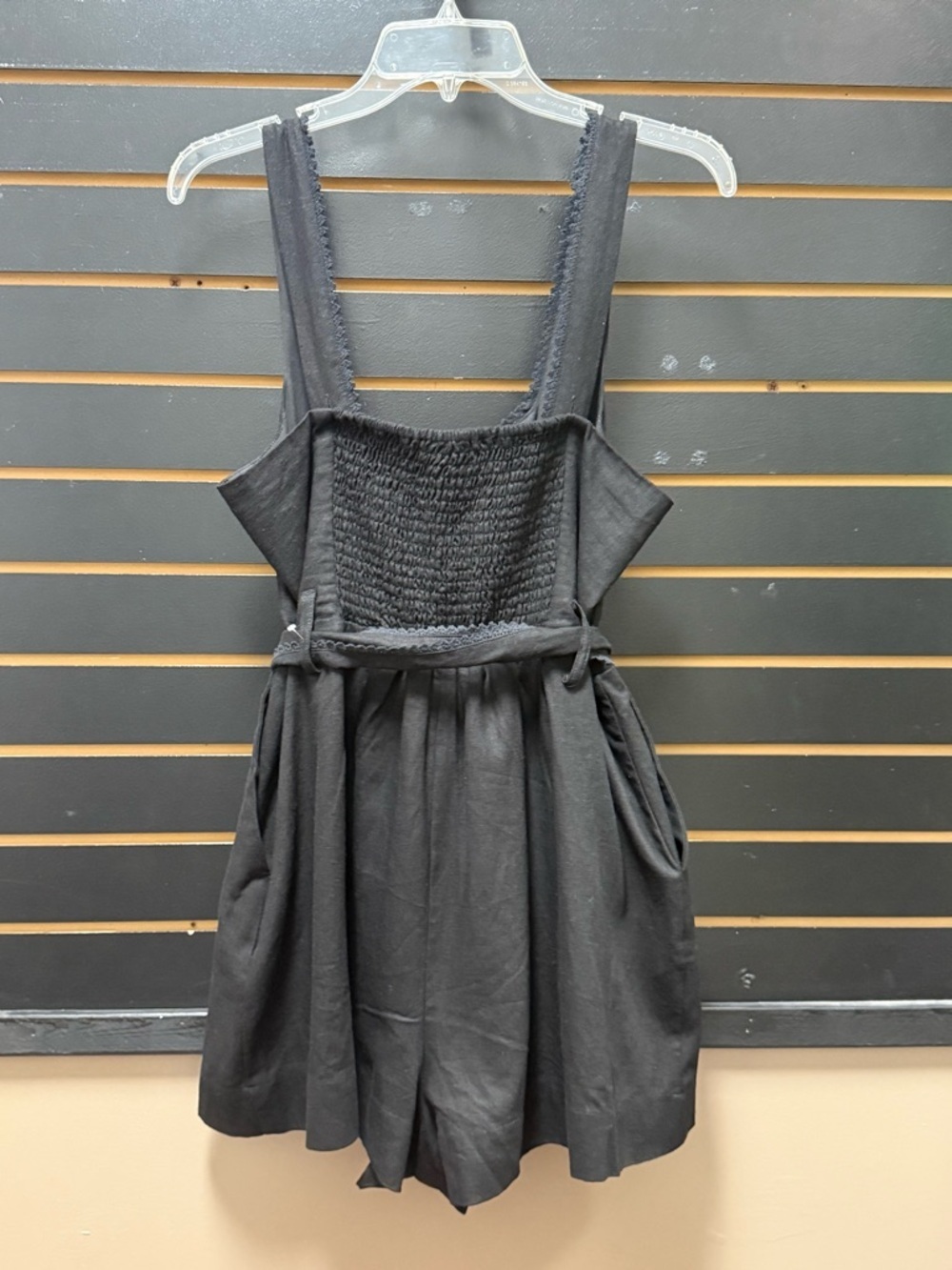 House of Harlow 1960 Black Linen Blend Romper Tie Waist Pockets Size L - Picture 5 of 5